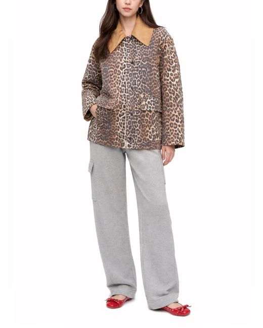 Ganni Brown Leopard Print Midi Jacket