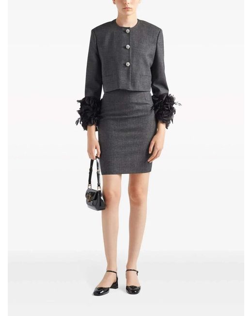 Prada Gray Cropped Jacket With Feather