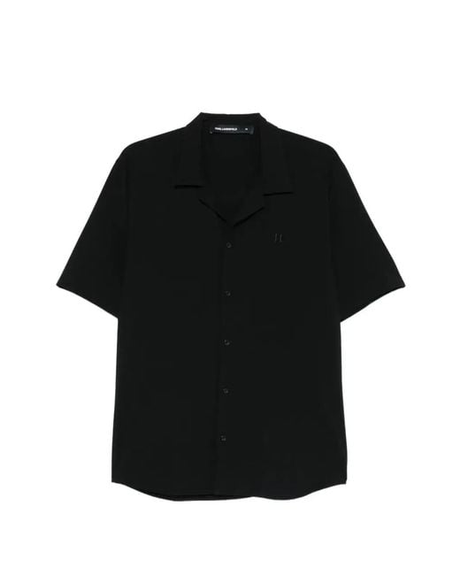 Karl Lagerfeld Black Logo-Embroidered Camp-Collar Shirt for men