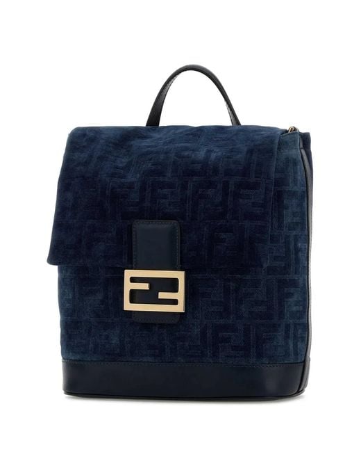 Fendi Blue Backpack Denim Flock Ff