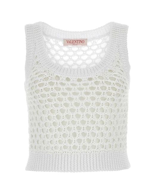 Valentino Garavani White Mesh Escape Crop-Top