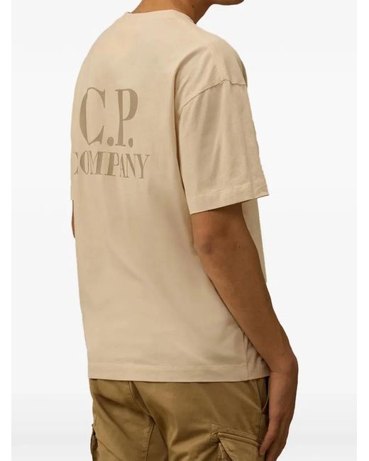 C P Company Natural C.P.Company Crew-Neck T-Shirt With Logo Print for men