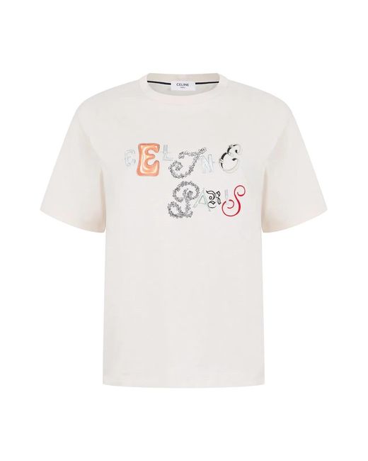 Céline White Cotton Jersey T-Shirt With Print