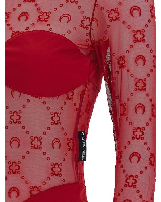MARINE SERRE Red 'Moonogram' Bodysuit