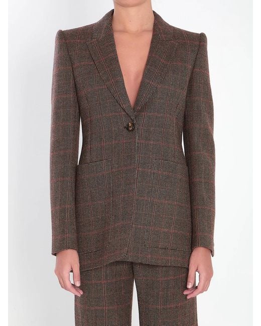 Chloé Brown Checked Wool Tailored Jacket