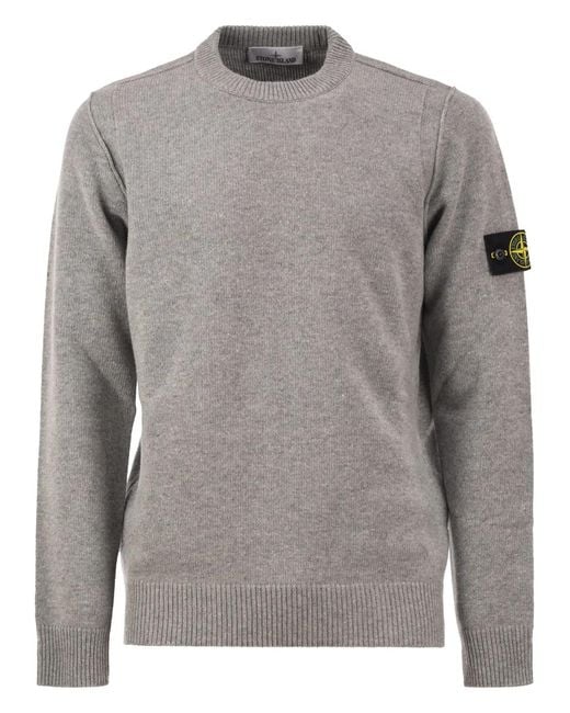 Stone Island Gray Crew-Neck Jumper With Reverse Stitch Details for men