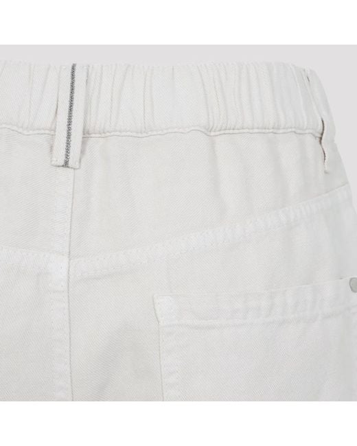 Brunello Cucinelli White Garment-Dyed Cotton And Linen Contemporary Trousers