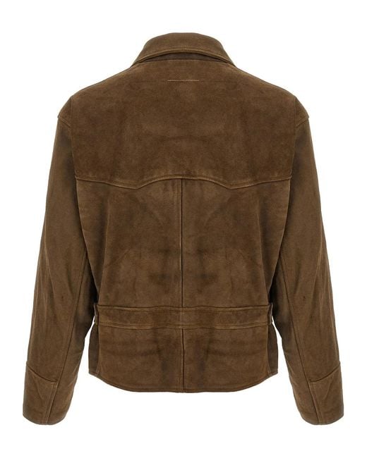 MM6 by Maison Margiela Brown Biker Jacket for men