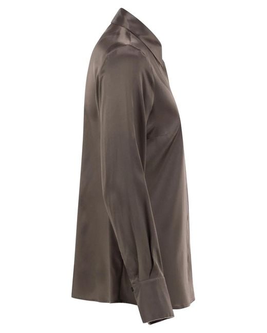 Peserico Brown Stretch Silk Shirt With Concealed Button Fastening