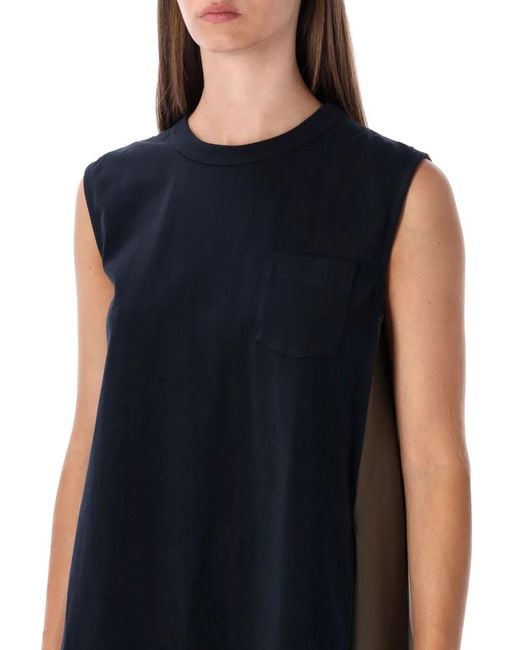 Sacai Black Short Dress With Contrasting Pleated Back
