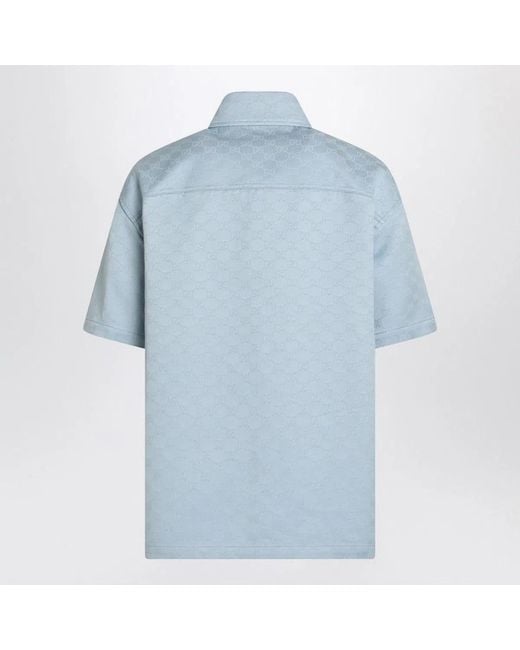 Gucci Blue Cotton Shirt With Gg Jacquard for men