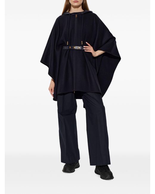 Moncler Blue Hooded Cape Jacket With Zipper