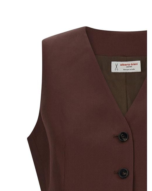 Alberto Biani Brown Viscose And Linen Vest