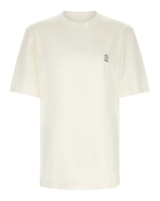 Brunello Cucinelli White Logo Embroidery T-Shirt for men