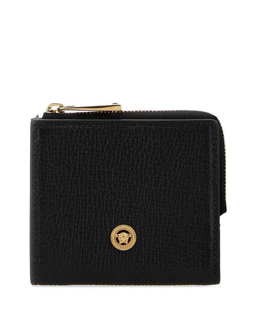Versace Black Compact Wallet Goat Leather for men
