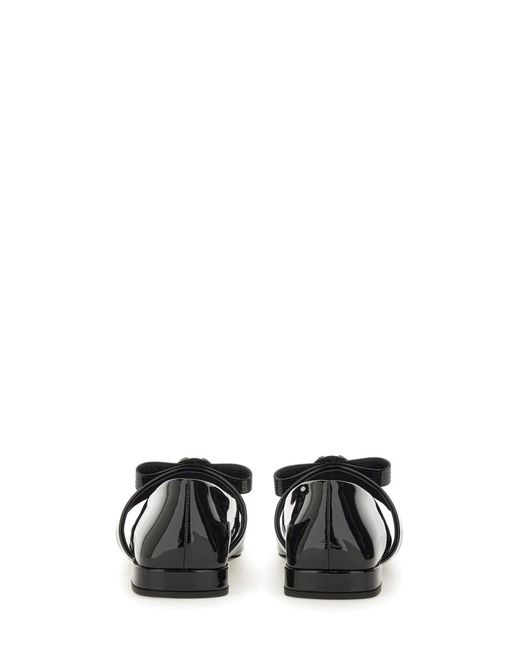 Versace White Gianni Ribbon Embellished Patent-Leather Mary Jane Ballet Flats