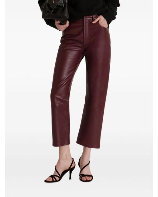 Alberta Ferretti Red Faux Leather Trousers
