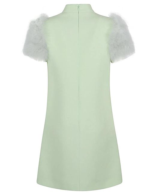Valentino Green Feathered Wool And Silk Dress
