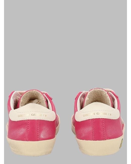 Golden Goose Deluxe Brand Pink Kids Ball Star Strap Leather Sneakers With Toe Strap And Heel Spur Detail