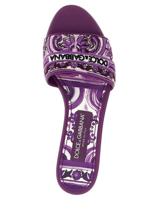 Dolce & Gabbana Purple Dolce & Gabbana 'Maiolica' Embroidery Slides