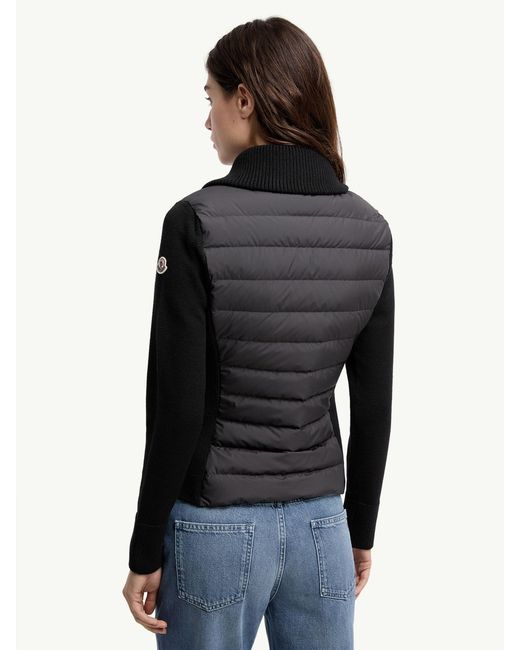 Moncler Black Padded Zip-Up Wool Cardigan