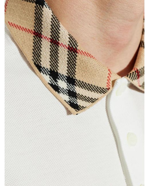 Burberry White Check-Collar Polo Shirt for men