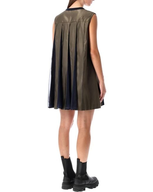 Sacai Black Short Dress With Contrasting Pleated Back