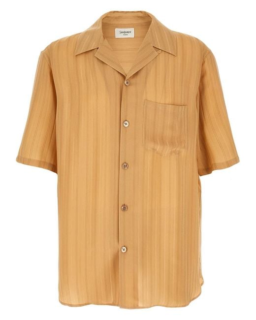 Saint Laurent Natural Striped Silk Shirt for men