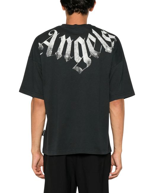 Palm Angels Black Big Neck Logo Printed T-Shirt for men