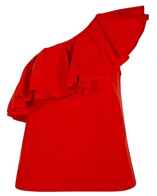 Essentiel Antwerp Red "Jillian" Asymmetric Ruffle Top