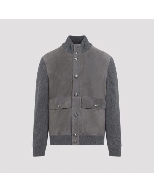 Brunello Cucinelli Gray Acciaio Piombo Padded Leatherjacket for men