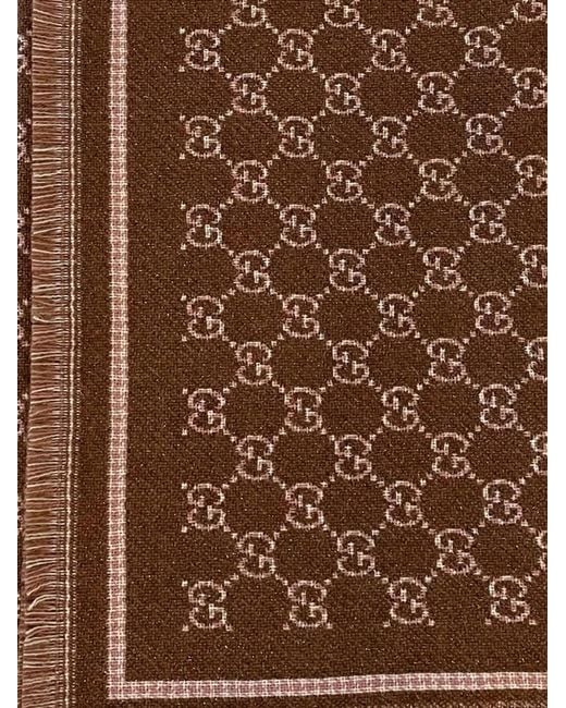 Gucci Brown Monogram Patterned Fringe Scarf