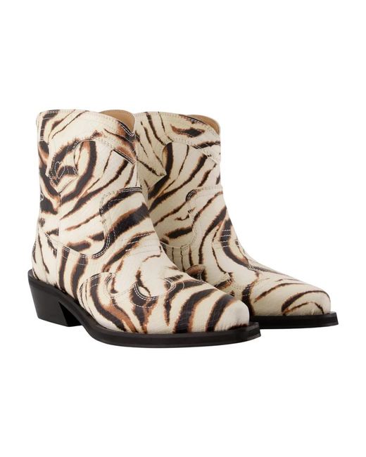 Ganni Brown Low Shaft Embroidered Western Boots
