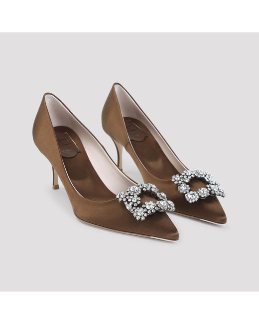 Roger Vivier Brown Cacao Flower Strass 65 Viscose Pumps