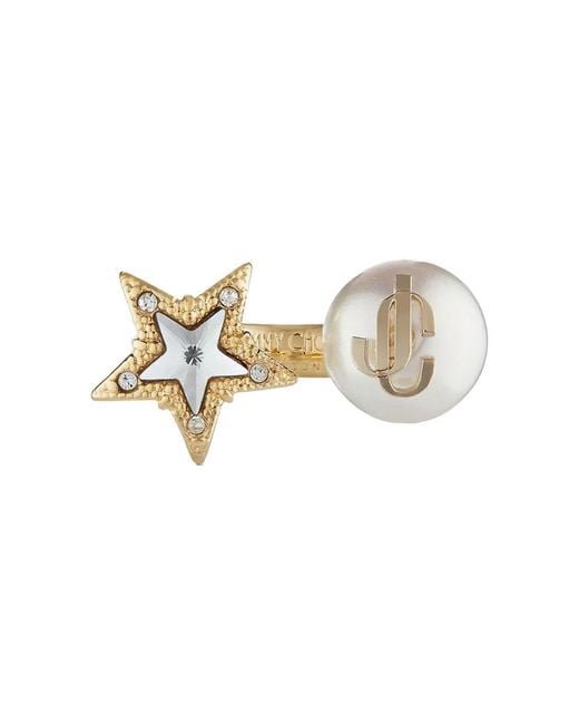Jimmy Choo Metallic Finish Metal Ring With Crystal Star And Pearl