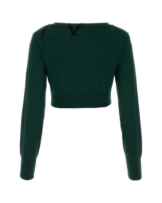 Burberry Green Argyle Pattern Cropped Sweater