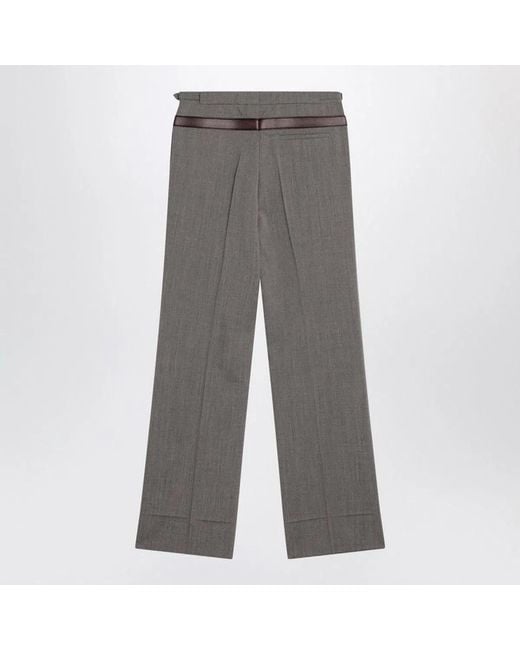 Prada Gray Wool Blend Trousers With Printed Belt