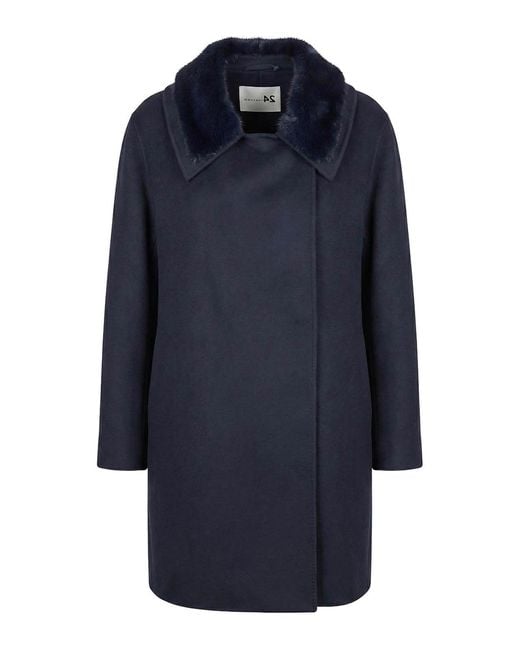 Manzoni 24 Blue Cashmere Coat With Mink Details