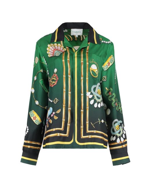 Casablanca Green Printed Silk Shirt