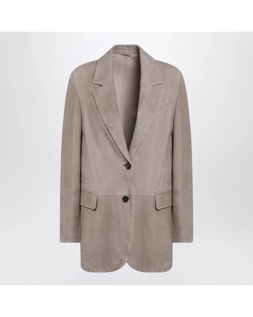 Brunello Cucinelli Brown Light Suede Single-Breasted Blazer