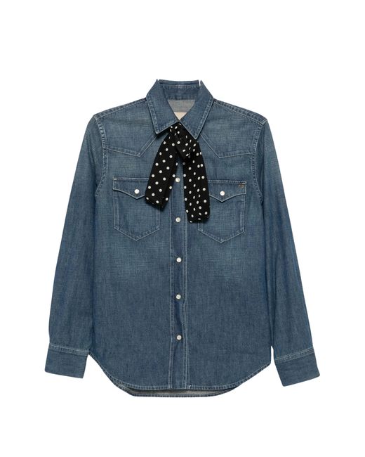 Valentino Blue Vlogo Pussy-Bow Shirt