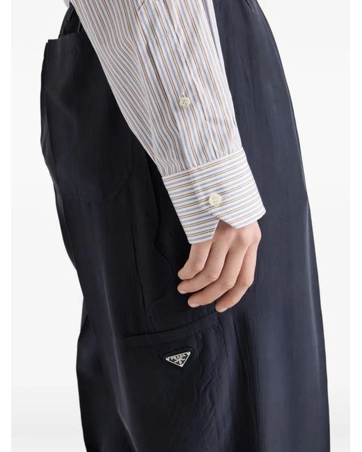 Prada White Embroidered Striped Poplin Shirt