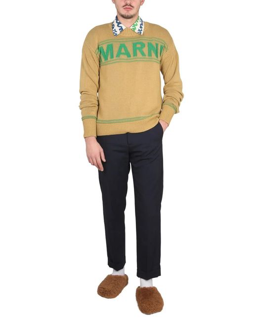 Marni Green Knit Sweatshirt With Logo for men