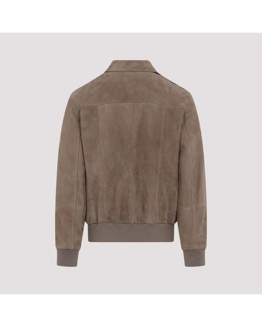 Brunello Cucinelli Brown Leather Bomber Jacket for men