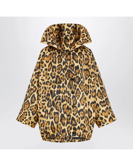 Alaïa Metallic Alaia Layered Ocelotprint Twill Coat, Noir Caramel