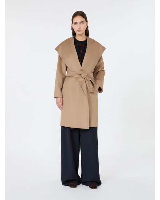 Max Mara Natural Double-Drap Virgin Wool Belted Jacket With Side Welt Pockets