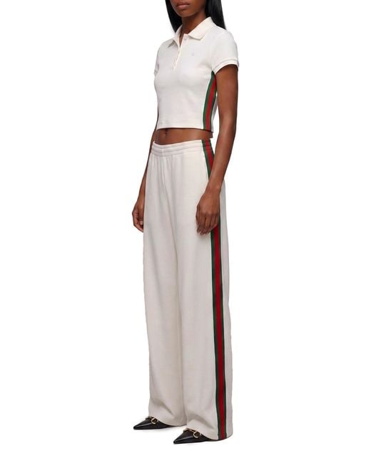 Gucci White Cotton Jersey Ribbed Polo With Web
