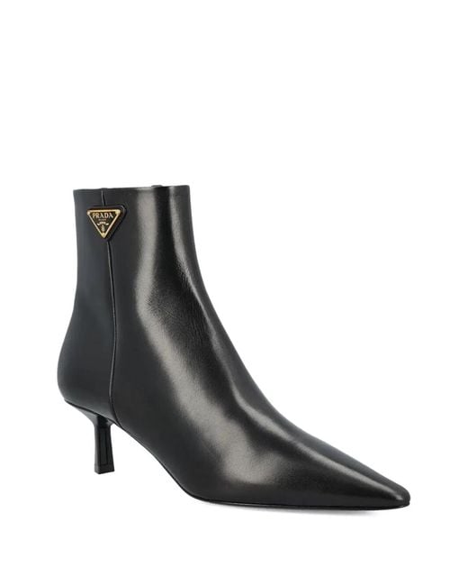 Prada Black Leather Pointed Ankle Boots