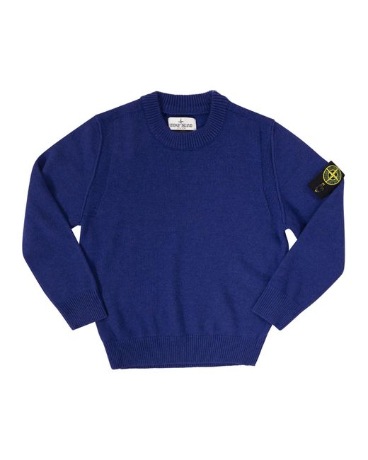 Stone Island Blue Crewneck Sweater With Reversed Knit Details