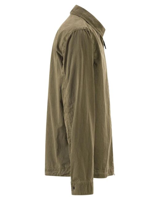 Stone Island Green Regular Fit Overshirt With Zip And Pocket for men
